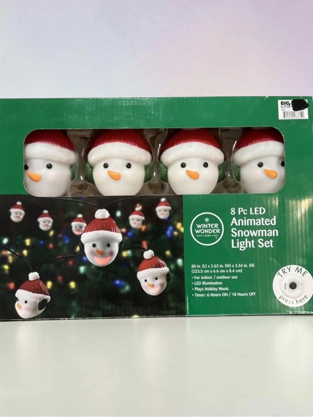 LED Animated‎ Snowman Light Set 8 Musical Singing Lights Timer Winter Wonder LN